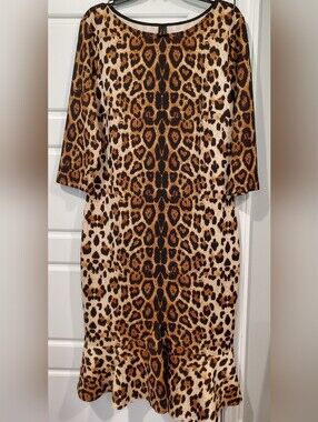 Leopard Print Long-Sleeve Sheath Dress in Brown